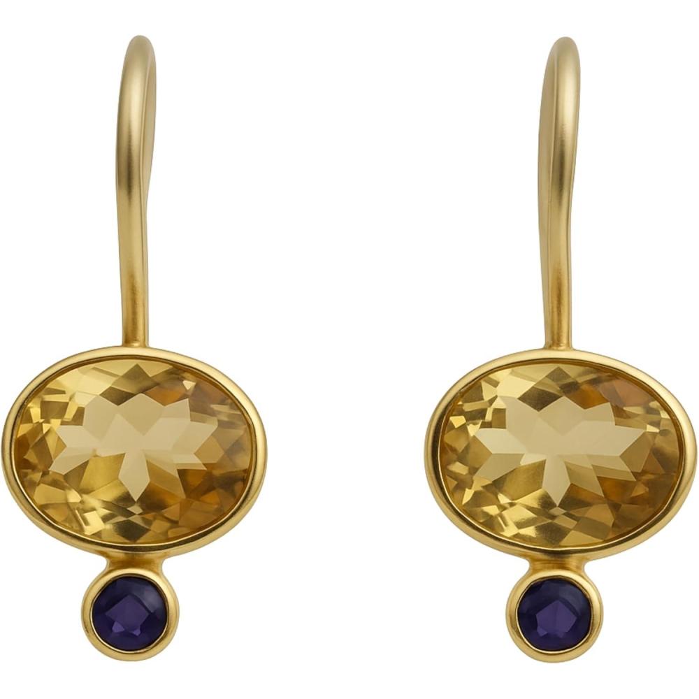 image:imageNatural Gemstone Gold Plated Sterling Silver Drop Earrings  Handmade Jewellery Gift Ideas for WomenCitrine and Amethyst