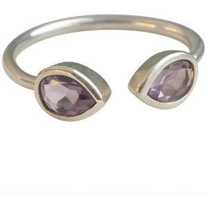 Amethyst Double Sterling Silver Ring – Handmade Gemstone Jewelry Gift Ideas for Women – February Birthstone