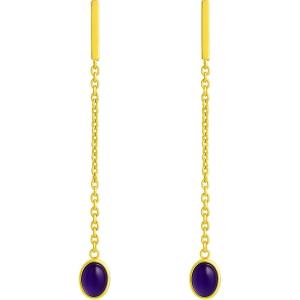 Amethyst Long Drop Gold Plated Sterling Silver Earrings – Handmade Jewelry Gift Ideas for Women – Natural Gem Gemstone Hypoallergenic – Valentine’s Mother’s Day Birthay Gift Idea – February Birthstone