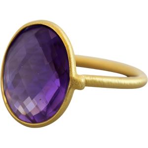 Amethyst Oval Gold Plated Sterling Silver Ring Size 9 – Natural Gem Gemstone – Handmade Jewelry Birthday Gift Ideas for Women – February Birthstone – Anillo de plata esterlina con baño de oro y amatista