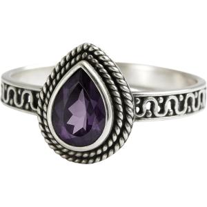 Amethyst Sterling Silver Ring – Handmade Gemstone Jewelry Gift Ideas for Women Her – February Natural Real Birthstone