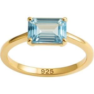 Blue Topaz Baguette Cut 925 Gold Plated Sterling Silver Ring – Handmade Gemstone Jewelry Gift Ideas for Women – Birthday Gift