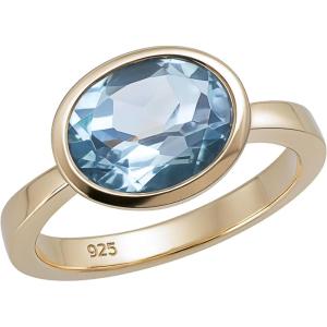 Blue Topaz Oval Cut 925 Gold Plated Sterling Silver Ring – Handmade Natural Gemstone Jewelry Gift Ideas for Women – Birthstone Birthday Valentine’s Mother’s Day Gift – Blue Gem Ring