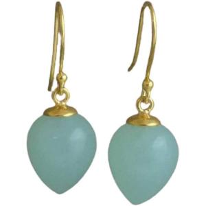 Blue chalcedony Acorn Shape Gold Plated Sterling Silver Drop Earrings – Handmade Gemstone Jewelry Gifts for Women – Natural Gem Gemstone Jewelry – Birthday Gift Ideas
