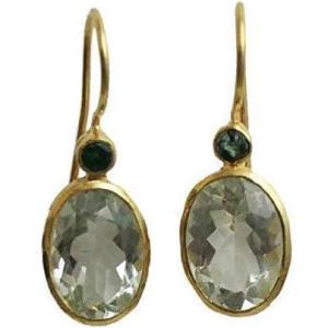 Emerald and Green Amethyst Gold Plated Sterling Silver Drop Earrings – Birthday Valentine’s Mother’s Day Gift – Handmade Jewelry Gift Ideas for Women – Natural Gem Gemstone Jewelry