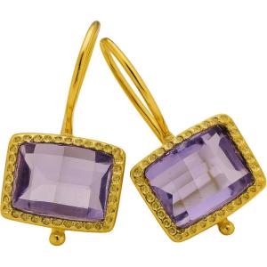 Gemstone Gold Vermeil Drop Earrings – Handmade Jewelry Gift Ideas for Women – Gold Plated Sterling Silver Ear Wires(Amethyst)