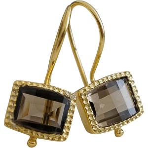 Gemstone Gold Vermeil Drop Earrings – Handmade Jewelry Gift Ideas for Women – Gold Plated Sterling Silver Ear Wires(smoky quartz)