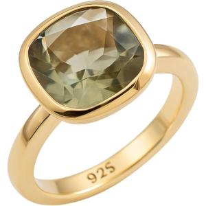 Green Amethyst Cushion Cut 925 Gold Plated Sterling Silver Ring – Handmade Jewelry Gift Ideas for Women – Natural Gemstone Gem – Birthday Valentine’s Mother’s Day Gift – Prasiolite Ring