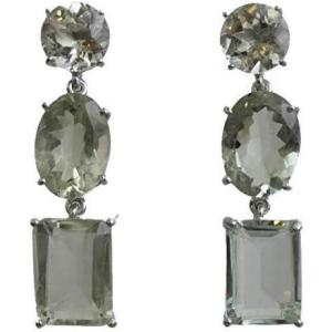 Green Amethyst Sterling Silver Long Post Earrings – Natural Prasiolite Gem Gemstone – Handmade Jewelry Gift Ideas for Women – Birthday Valentine’s Mother’s Day Gift
