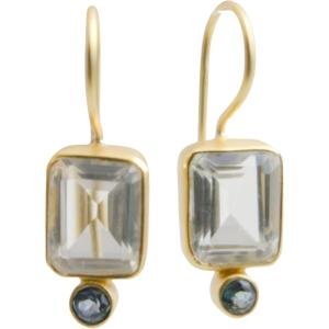 Green Amethyst and London Blue Topaz Gold Plated Sterling Silver Drop Earrings – Handmade Gemstone Jewellery Gift Ideas for Women Her(Green Amethyst and London Blue Topaz)
