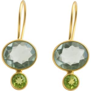Natural Gemstone Gold Plated Sterling Silver Drop Earrings – Handmade Jewellery Gift Ideas for Women(Green Amethyst and Peridot)