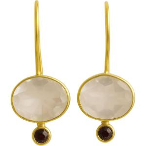Natural Gemstone Gold Plated Sterling Silver Drop Earrings – Handmade Jewellery Gift Ideas for Women(Rose Quartz and Rhodolite Garnet)