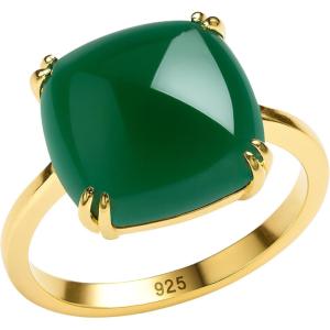 Natural Green Onyx Sugar Loaf Cut Gemstone Gold Plated Sterling Silver Ring – Handmade Green Gem Rings for Women