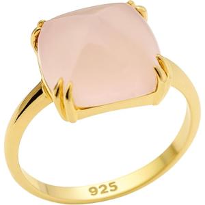 Natural Pink Chalcedony Sugar Loaf Cut Gemstone Gold Plated Sterling Silver Ring – Handmade Pink Gem Rings for Women