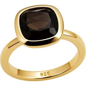 Smoky Quartz Cushion Cut 925 Gold Plated Sterling Silver Ring – Natural Gem Gemstone – Handmade Jewelry Gift Ideas for Women – November Birthstone – Birthday Valentine’s Mother’s Day Gift