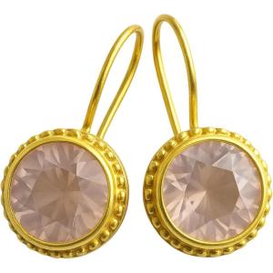 Rose Quartz Gold Vemeil Drop Earrings – Handmade Gemstone Jewelry Gift Ideas for Women Her – Gold Plated Sterling Silver Ear Wires(Quartz)