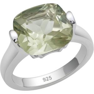 12mm Green Amethyst Cushion Cut 925 Silver Ring – Handmade Jewelry Gift Ideas for Women – Birthday Valentine’s Mother’s Day Gift – Green Stone – Natural Gem Gemstone Prasiolite Ring