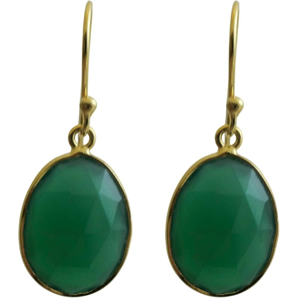 image:image12x15mm Gemstone Drop Earrings  Sterling Silver with 3 micron Gold Plating  Natural Gem  Scandinavian Handmade Fine Jewelry for WomenChalcedony