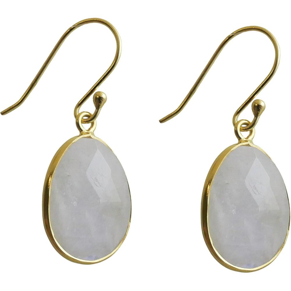 image:image12x15mm Gemstone Drop Earrings  Sterling Silver with 3 micron Gold Plating  Natural Gem  Scandinavian Handmade Fine Jewelry for WomenMoonstone