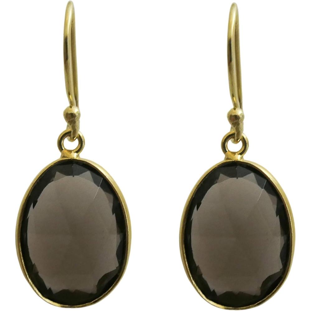 image:image12x15mm Gemstone Drop Earrings  Sterling Silver with 3 micron Gold Plating  Natural Gem  Scandinavian Handmade Fine Jewelry for Womensmoky quartz