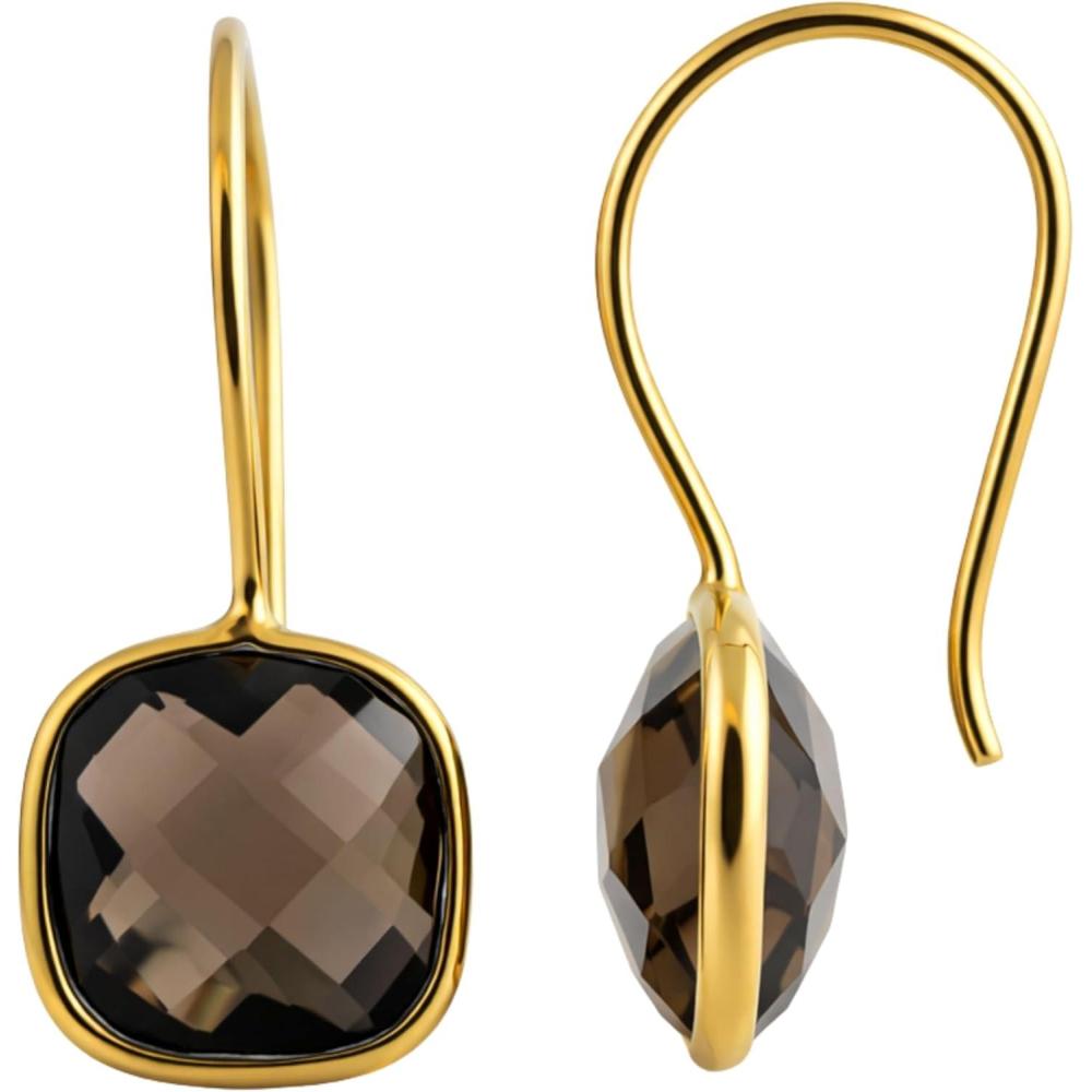 image:imageNatural Gemstone Cushion Cut 10x10mm Drop Earrings  925 Solid Sterling Silver with 3 Micron Gold Plating  Scandinavian Handmade Fine Jewelry for Womensmoky quartz