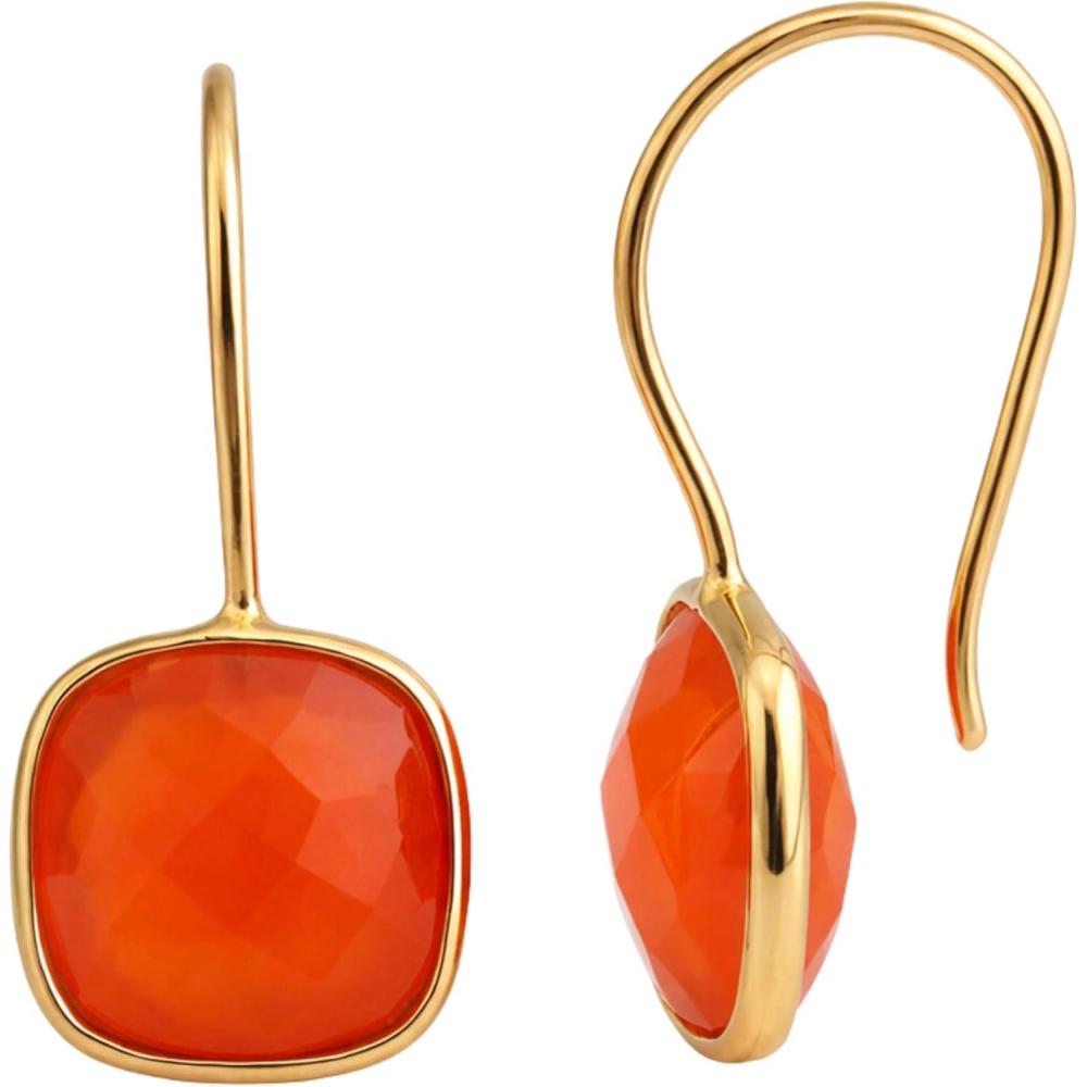 image:imageNatural Gemstone Cushion Cut 10x10mm Drop Earrings  925 Solid Sterling Silver with 3 Micron Gold Plating  Scandinavian Handmade Fine Jewelry for WomenCarnelian