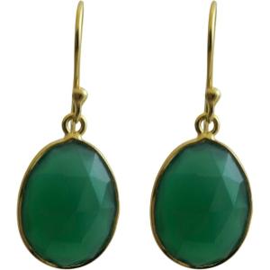 12x15mm Gemstone Drop Earrings – Sterling Silver with 3 micron Gold Plating – Natural Gem – Scandinavian Handmade Fine Jewelry for Women(Chalcedony)