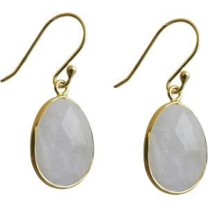12x15mm Gemstone Drop Earrings – Sterling Silver with 3 micron Gold Plating – Natural Gem – Scandinavian Handmade Fine Jewelry for Women(Moonstone)