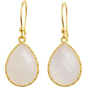 Gemstone 12x16mm Pear Shape 3 Micron Gold Plated Sterling Silver Drop Earrings – Natural Gem Gemstone – Scandinavian Handmade Fine Jewelry for Women(Moonstone)