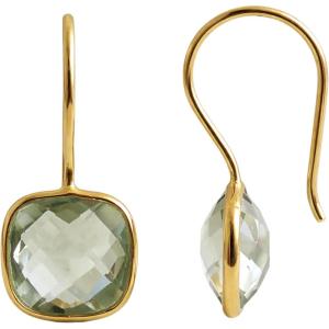Natural Gemstone Cushion Cut 10x10mm Drop Earrings – 925 Solid Sterling Silver with 3 Micron Gold Plating – Scandinavian Handmade Fine Jewelry for Women(prasiolite quartz)